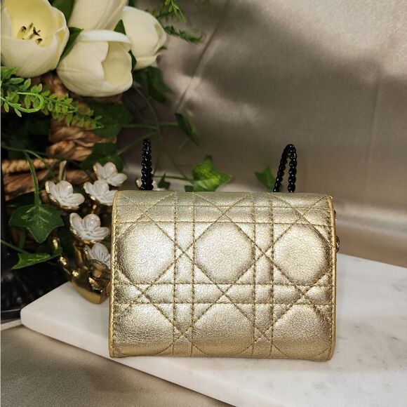Authentic Dior Cannage Gold Wallet w/ Unbranded Conversion Chain - Picture 4 of 17